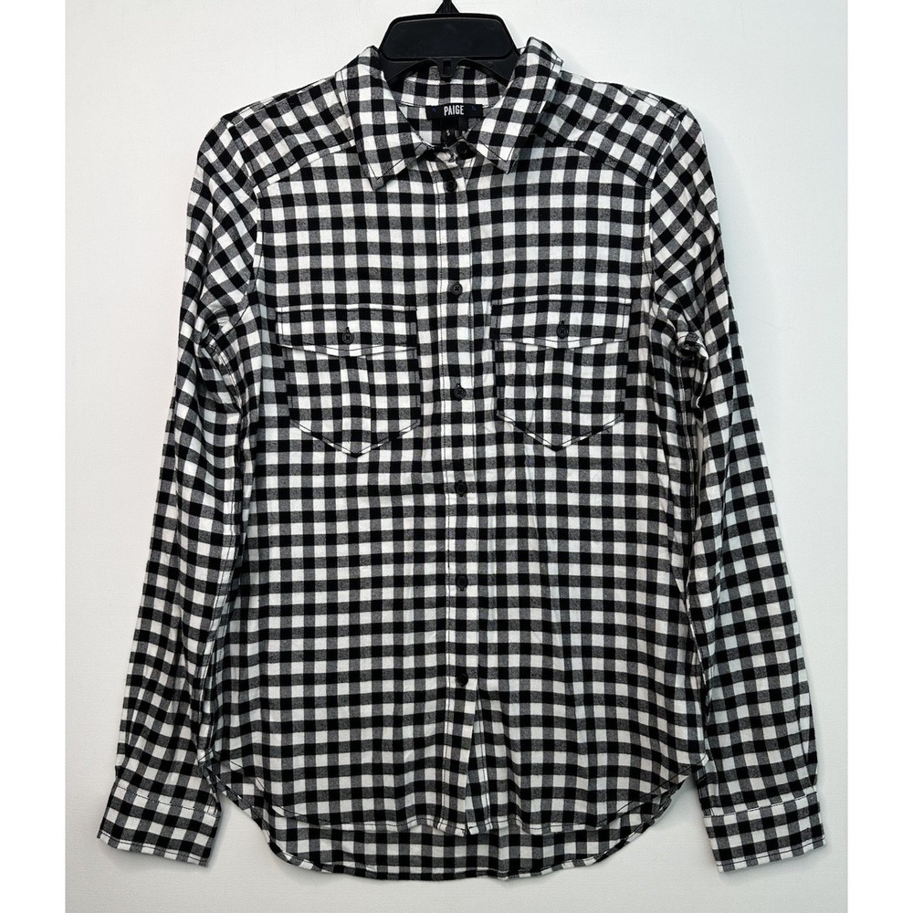 Paige Mya Button Down Shirt Black White Gingham Size Small Buttery Soft $169